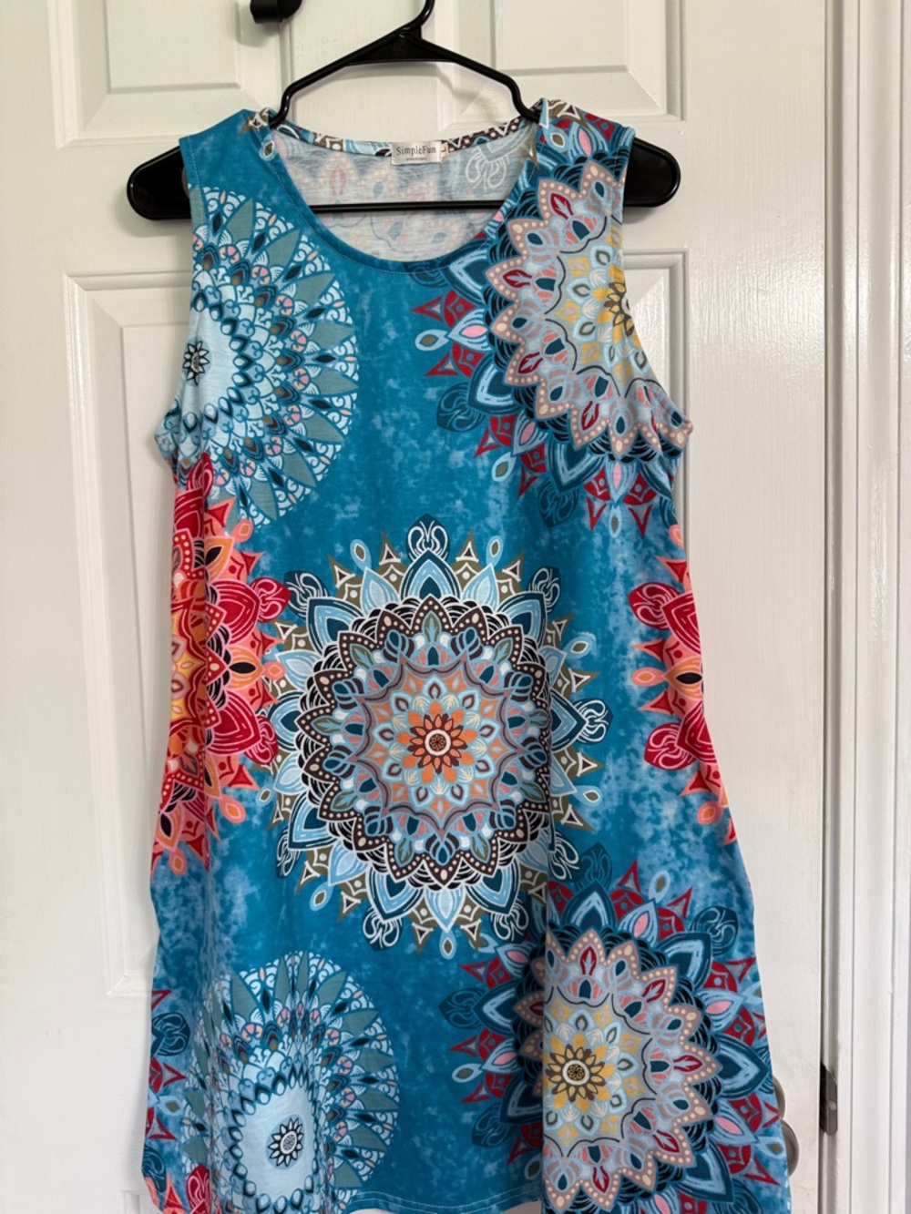 Sleeveless Teal Mandala Print Shift Dress